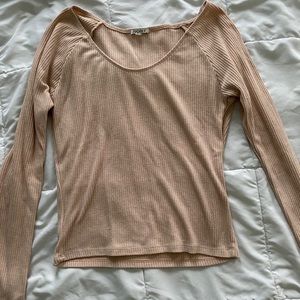Forever 21 Peach Ribbed Long Sleeve Crop Top